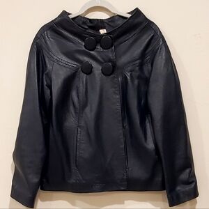 Las Pepas Argentina Navy Sheep Leather Capelet Moto Jacket, Wm's Small, EUC